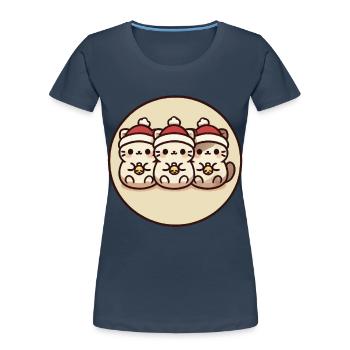 Süße Katzen Mit Weihnachtsmützen - Frauen Premium Bio T-Shirt - Navy - Vorne - Mia (176cm)