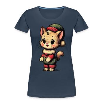 Funny Cat Christmas Retro Vintage Style - Women's Premium Organic T-Shirt - navy - Front - Mia (176cm)