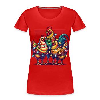 Poulets drôles de Noël avec des lumières - T-shirt bio Premium Femme - bleu marine - Devant - Mia (176cm)