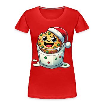 Fröhlicher Keks Mit Weihnachtsmütze - Frauen Premium Bio T-Shirt - Navy - Vorne - Mia (176cm)