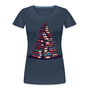 Livres Sapin de Noël pour les amateurs de livres - T-shirt bio Premium Femme - bleu marine - Devant - Mia (176cm)