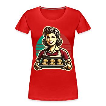 Expérience de pâtisserie nostalgique rétro - T-shirt bio Premium Femme - bleu marine - Devant - Mia (176cm)