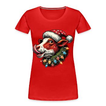 Weihnachten Lustige Kuh Mit Lichterkette - Frauen Premium Bio T-Shirt - Navy - Vorne - Mia (176cm)