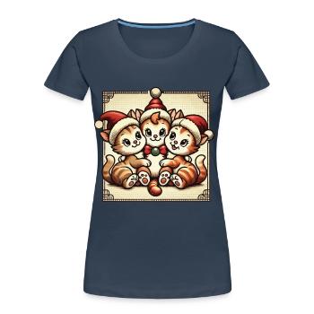 Süße Katzen Weihnachten Retro Charme - Frauen Premium Bio T-Shirt - Navy - Vorne - Mia (176cm)