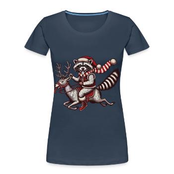 Wild Christmas raccoon on reindeer journey - Women's Premium Organic T-Shirt - navy - Front - Mia (176cm)