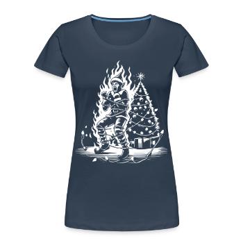 Lutin de Noël en feu avec sarcastique - T-shirt bio Premium Femme - bleu marine - Devant - Mia (176cm)