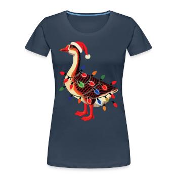 Weihnachtlicher Tollpatsch Gans Mit Lichterkette - Frauen Premium Bio T-Shirt - Navy - Vorne - Mia (176cm)