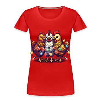 Poulets drôles de Noël avec des guirlandes lumineuses - T-shirt bio Premium Femme - bleu marine - Devant - Mia (176cm)