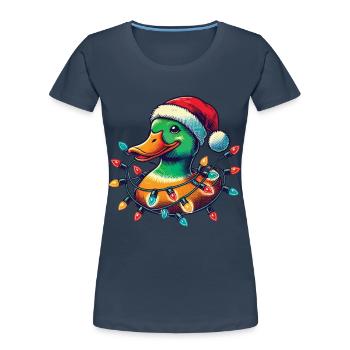 Drôle de canard de Noël avec des lumières - T-shirt bio Premium Femme - bleu marine - Devant - Mia (176cm)