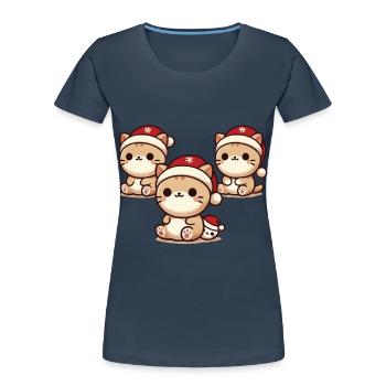 Chats mignons avec des chapeaux de Noël - T-shirt bio Premium Femme - bleu marine - Devant - Mia (176cm)