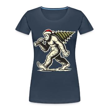 Weihnachts-Bigfoot Mit Tannenbaum - Frauen Premium Bio T-Shirt - Navy - Vorne - Mia (176cm)