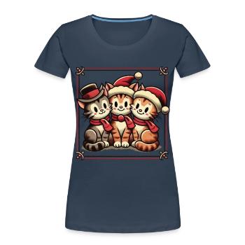 niCute Cats Noël Style Rétro - T-shirt bio Premium Femme - bleu marine - Devant - Mia (176cm)