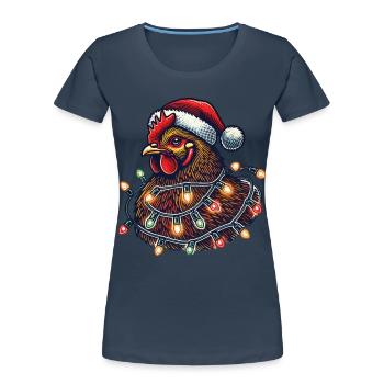Poulet de Noël avec guirlandes lumineuses - T-shirt bio Premium Femme - bleu marine - Devant - Mia (176cm)