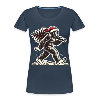 Weihnachtlicher Bigfoot Mit Baum - Frauen Premium Bio T-Shirt - Navy - Vorne - Mia (176cm)