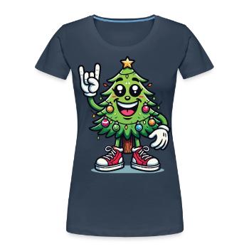 Funny Christmas tree with skirt hand - Women's Premium Organic T-Shirt - navy - Front - Mia (176cm)