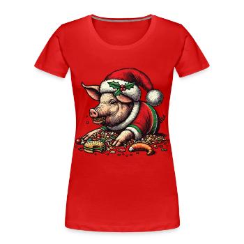 Christmassy gluttony pig - Women's Premium Organic T-Shirt - navy - Front - Mia (176cm)