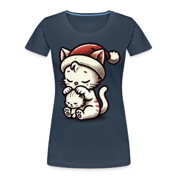 Süße Katzen Weihnachten Mit Mütze - Frauen Premium Bio T-Shirt - Navy - Vorne - Mia (176cm)