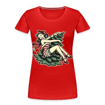 Weihnachten Retro Vintage Stil Pin-Up - Frauen Premium Bio T-Shirt - Navy - Vorne - Mia (176cm)