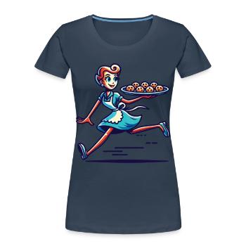 Boulanger joyeux servant des biscuits frais - T-shirt bio Premium Femme - bleu marine - Devant - Mia (176cm)