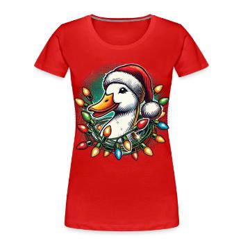 Drôle de canard avec des lumières de Noël - T-shirt bio Premium Femme - bleu marine - Devant - Mia (176cm)