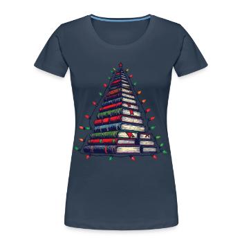 Arbre à livres pour les amateurs de livres à Noël - T-shirt bio Premium Femme - bleu marine - Devant - Mia (176cm)