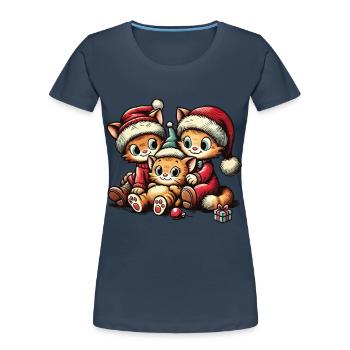 Süße Katzen Weihnachten Retro Stil - Frauen Premium Bio T-Shirt - Navy - Vorne - Mia (176cm)