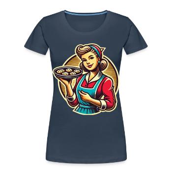 Boulanger rétro avec illustration de biscuits - T-shirt bio Premium Femme - bleu marine - Devant - Mia (176cm)