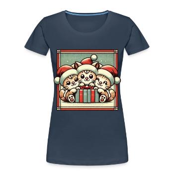 Süße Katzen Weihnachten Retro Charme - Frauen Premium Bio T-Shirt - Navy - Vorne - Mia (176cm)
