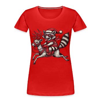 Wild raccoon riding Christmas reindeer - Women's Premium Organic T-Shirt -  - Front - Mia (176cm)
