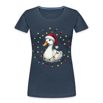Lustige Ente Mit Lichterkette Weihnachten - Frauen Premium Bio T-Shirt - Navy - Vorne - Mia (176cm)