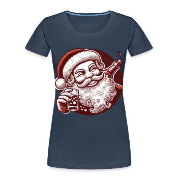 Santa Liebt Alkohol Weihnachtsfeier Spaß - Frauen Premium Bio T-Shirt - Navy - Vorne - Mia (176cm)