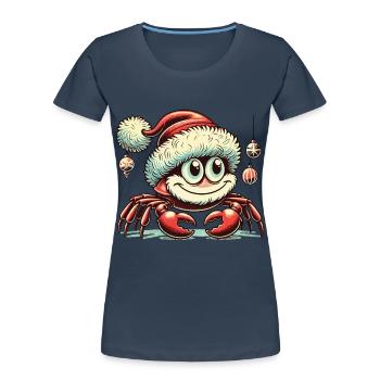 Weihnachtliche Krabbe Mit Mütze - Frauen Premium Bio T-Shirt - Navy - Vorne - Mia (176cm)