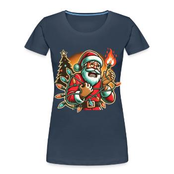 Père Noël avec humour de choc électrique - T-shirt bio Premium Femme - bleu marine - Devant - Mia (176cm)