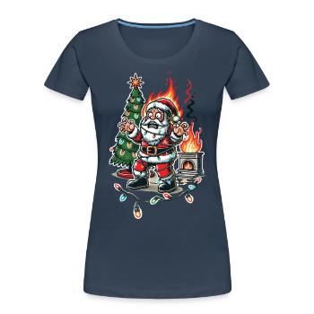Père Noël choc électrique chaos dessin animé design - T-shirt bio Premium Femme - bleu marine - Devant - Mia (176cm)