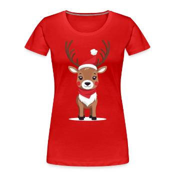 Cute Reindeer with Santa Hat - Women's Premium Organic T-Shirt -  - Front - Mia (176cm)