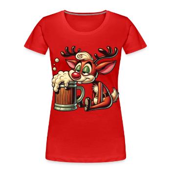Funny Beer Reindeer With Beer Mug Christmas - Women's Premium Organic T-Shirt - navy - Front - Mia (176cm)