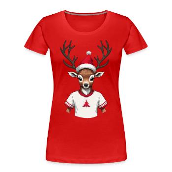 Renne de Noël avec chapeau de Père Noël - T-shirt bio Premium Femme - bleu marine - Devant - Mia (176cm)
