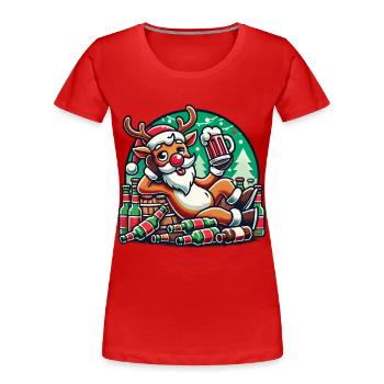 Funny reindeer with beer for Christmas - Women's Premium Organic T-Shirt - navy - Front - Mia (176cm)