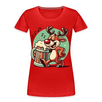 Funny reindeer with beer mug for Christmas - Women's Premium Organic T-Shirt - navy - Front - Mia (176cm)