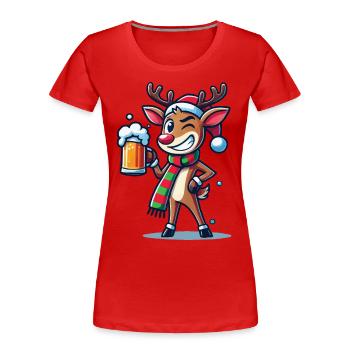 Funny Christmas Reindeer With Beer Mug - Women's Premium Organic T-Shirt - navy - Front - Mia (176cm)
