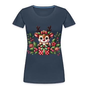 Christmas reindeer fun with gifts - Women's Premium Organic T-Shirt - navy - Front - Mia (176cm)