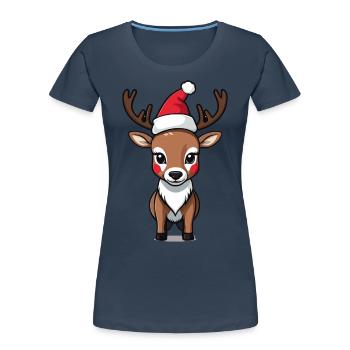Cute Reindeer with Santa Hat - Women's Premium Organic T-Shirt - navy - Front - Mia (176cm)