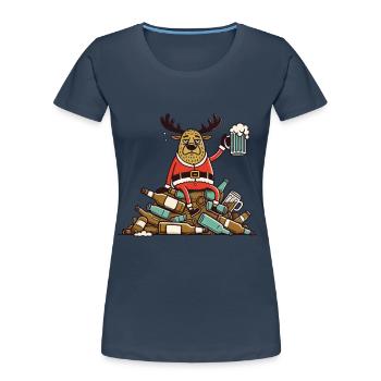 Funny Beer Reindeer Christmas Beer Lover - Women's Premium Organic T-Shirt - navy - Front - Mia (176cm)