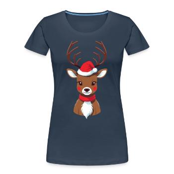 Weihnachtliches Rentier Mit Mütze - Frauen Premium Bio T-Shirt - Navy - Vorne - Mia (176cm)