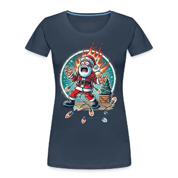 Père Noël Électrocution Chaos Humour - T-shirt bio Premium Femme - bleu marine - Devant - Mia (176cm)