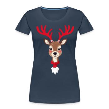 Weihnachtliches Rentier Mit Schal - Frauen Premium Bio T-Shirt - Navy - Vorne - Mia (176cm)