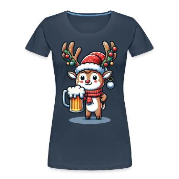 Christmas reindeer with beer mug - Women's Premium Organic T-Shirt - navy - Front - Mia (176cm)