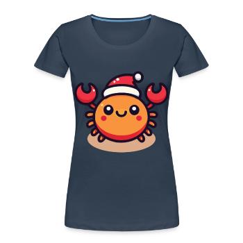 Fröhliche Krabbe Mit Weihnachtsmütze - Frauen Premium Bio T-Shirt - Navy - Vorne - Mia (176cm)