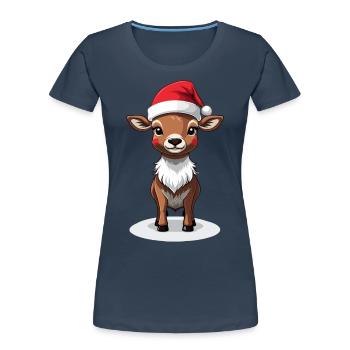 Weihnachtliches Rentier Mit Mütze - Frauen Premium Bio T-Shirt - Navy - Vorne - Mia (176cm)