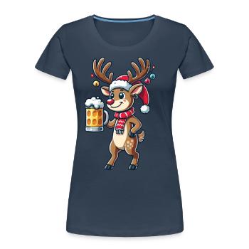 Funny Christmas Reindeer for Beer Lovers - Women's Premium Organic T-Shirt - navy - Front - Mia (176cm)